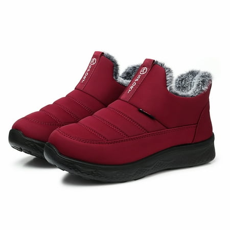 

Winter Snow Boots for Women Warm Faux Fur Lined Ankle Boots Waterproof Insulated Slip On Booties Comfortable Winter Shoes Outdoor Short Red Boots