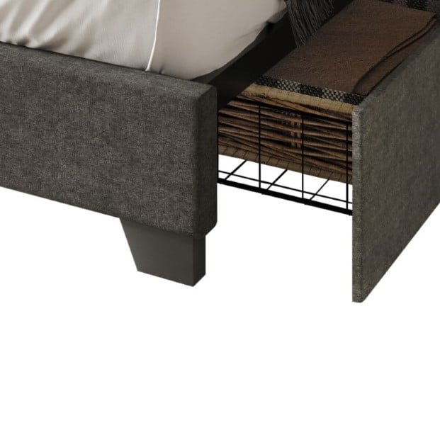 Home Design Kapaa Queen Upholstered Storage Platform Bed Frame with Horizontal Channel-Tufting and Side Drawers, Gray, Easy Assembly
