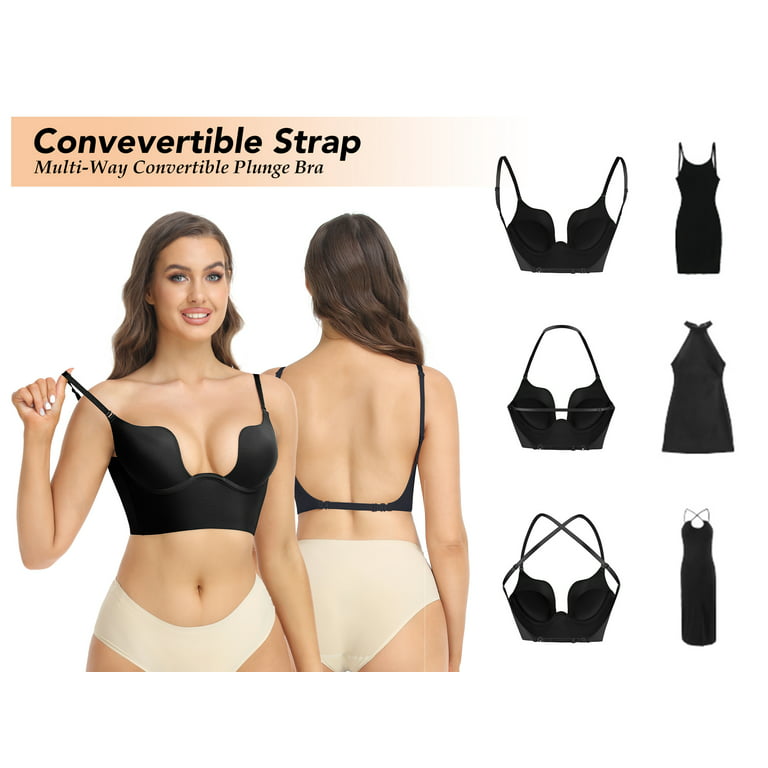 Anyfit Wear Women's Deep U Plunge Bra Low Cut Convertible Push Up Seamless  Bra Multi-Way with Convertible Straps 