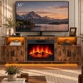 thumbnail image 2 of Ktaxon 70" Farmhouse TV Stand with Fireplace, Wood Entertainment Center with LED for TVs up to 80", 4 Barndoor Storage, 23" Electric Fireplace Mantel, Rustic Brown, 2 of 8