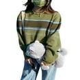 thumbnail image 4 of Femmes Pull à Rayures Col à Manches Longues Élastique Chaud Casual Party Street Tops Vert, 4 of 7
