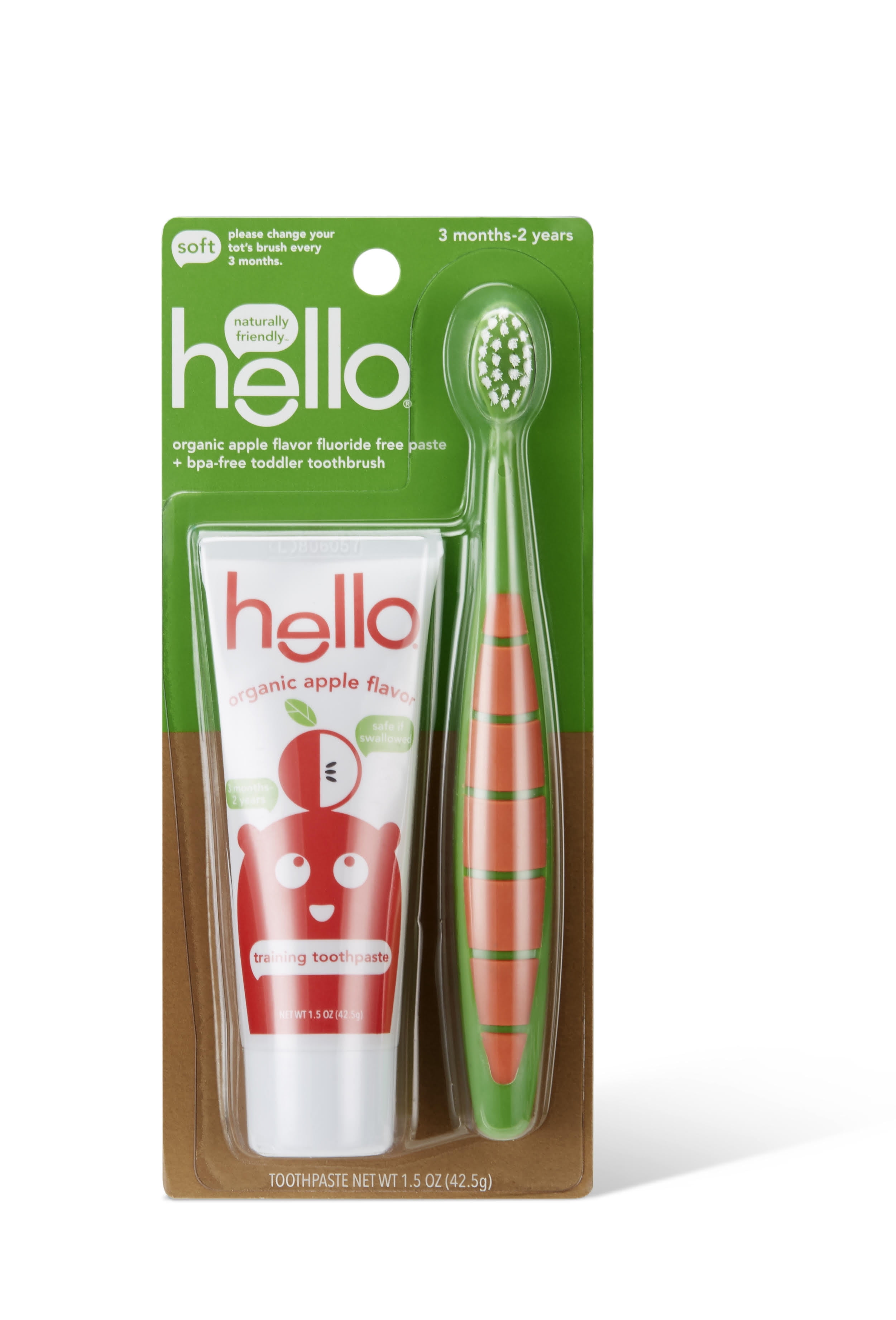 Hello Natural Apple Flavored Toothpaste and Toddler Toothbrush Bundle