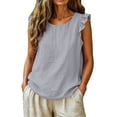 thumbnail image 2 of SSZMDLB Women Plus Size Sleeveless Tank Top Round Neck Ruffle Hem Summer Casual Basic Tee Flowy Loose Fit Travel Vacation Outfits, Gray 5XL, 2 of 6