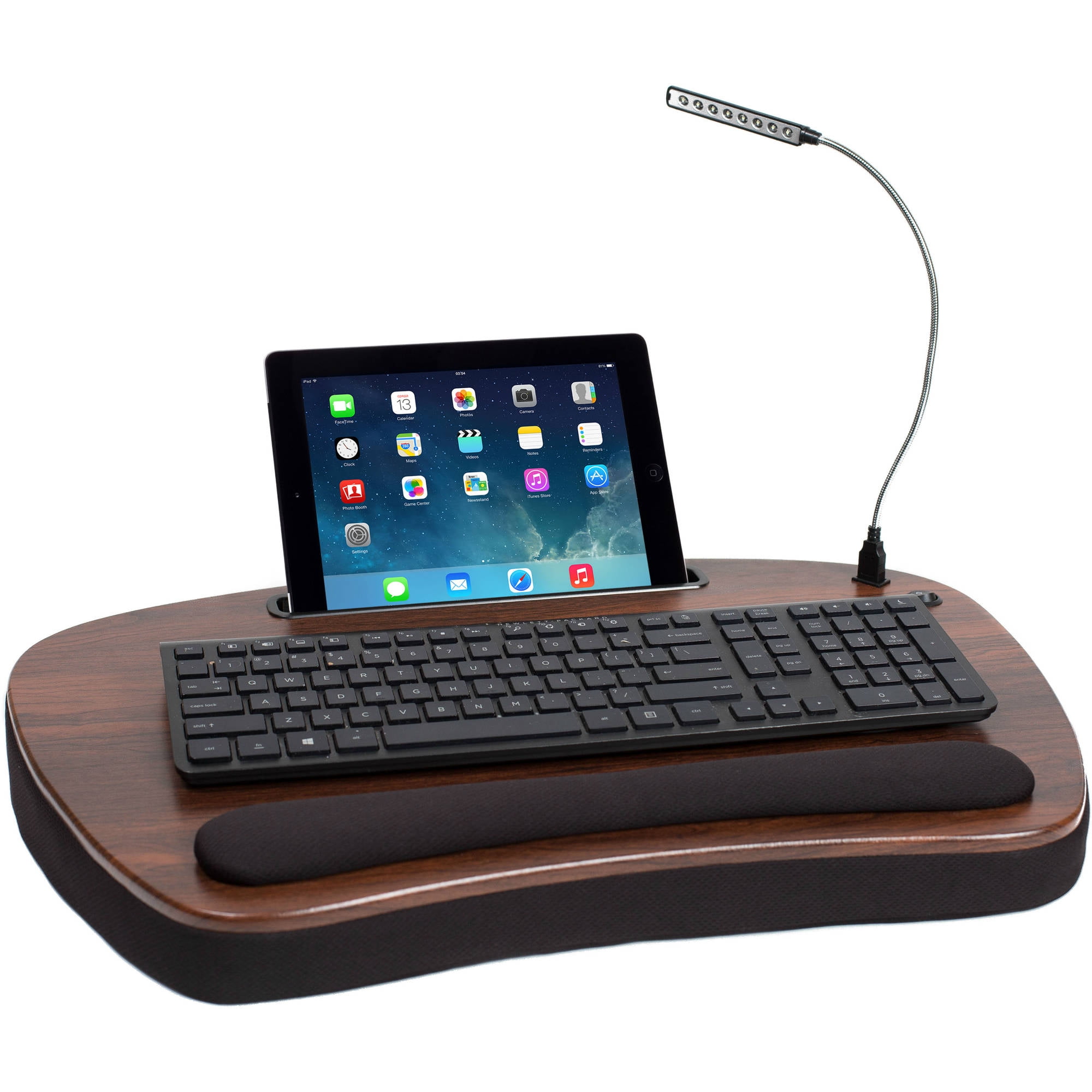 Black Supports Laptops Up to 20 Inches Sofia Sam Oversized Wood Top Memory Foam Lap Desk with Detachable USB Light and Tablet Slot