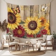 thumbnail image 2 of Sunflower Brown Wooden Tapestry for Bedroom Wall Hanging Tapestry, Vintage Flowers Butterfly Ceiling Backdrop Tapestries Poster Blanket Wall Decor for Teens Room Living Room Dorm 59" x 79", 2 of 8