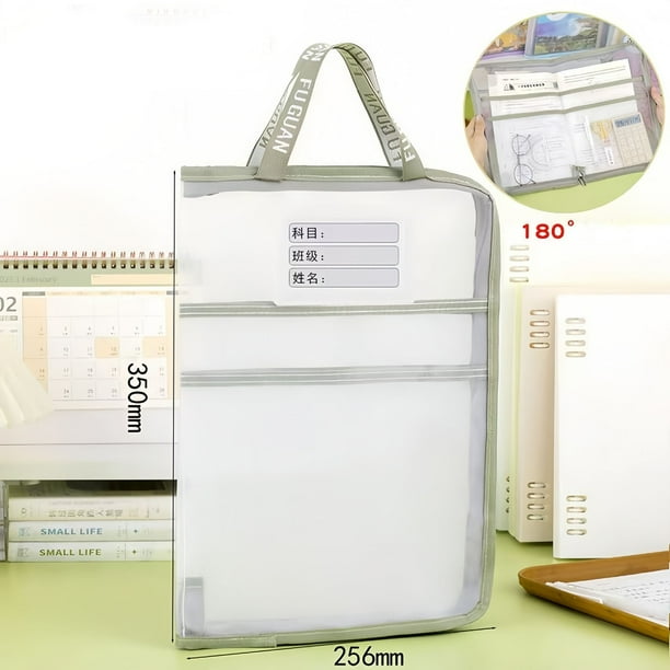 Bolsa de Almacenamiento de Documentos Transparente Gruesa A3 | Organizador de Papel de Arte y Exámenes | Bolsa Portátil con Asas | Material de Gasa Duradero | Apertura Plana de 180° | Para