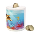thumbnail image 3 of Turtle Piggy Bank, Funny Style Underwater Sea Animals Turtle and Fish Pattern, Ceramic Coin Bank Money Box for Cash Saving, 3.6" X 3.2", Multicolor, by Ambesonne, 3 of 4