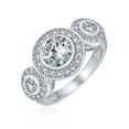 thumbnail image 2 of Bling Jewelry Womens Art Deco Vintage Style Three Stone Halo CZ Engagement Ring, 2 of 6