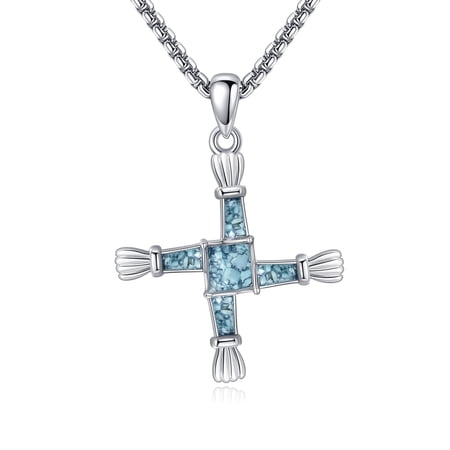 XATENJE St Brigid Cross Necklace Sterling Silver Turquoise St Brigid Pendant Necklace Irish Jewelry Gifts for Women Men