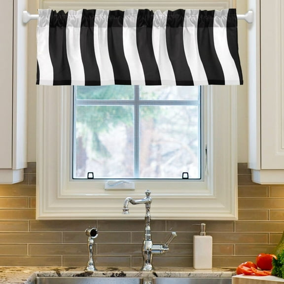 Ryvnso White with Black Line Stripe Window Valance Kitchen Farmhouse Rod Pocket Short Curtain 54x18 inch