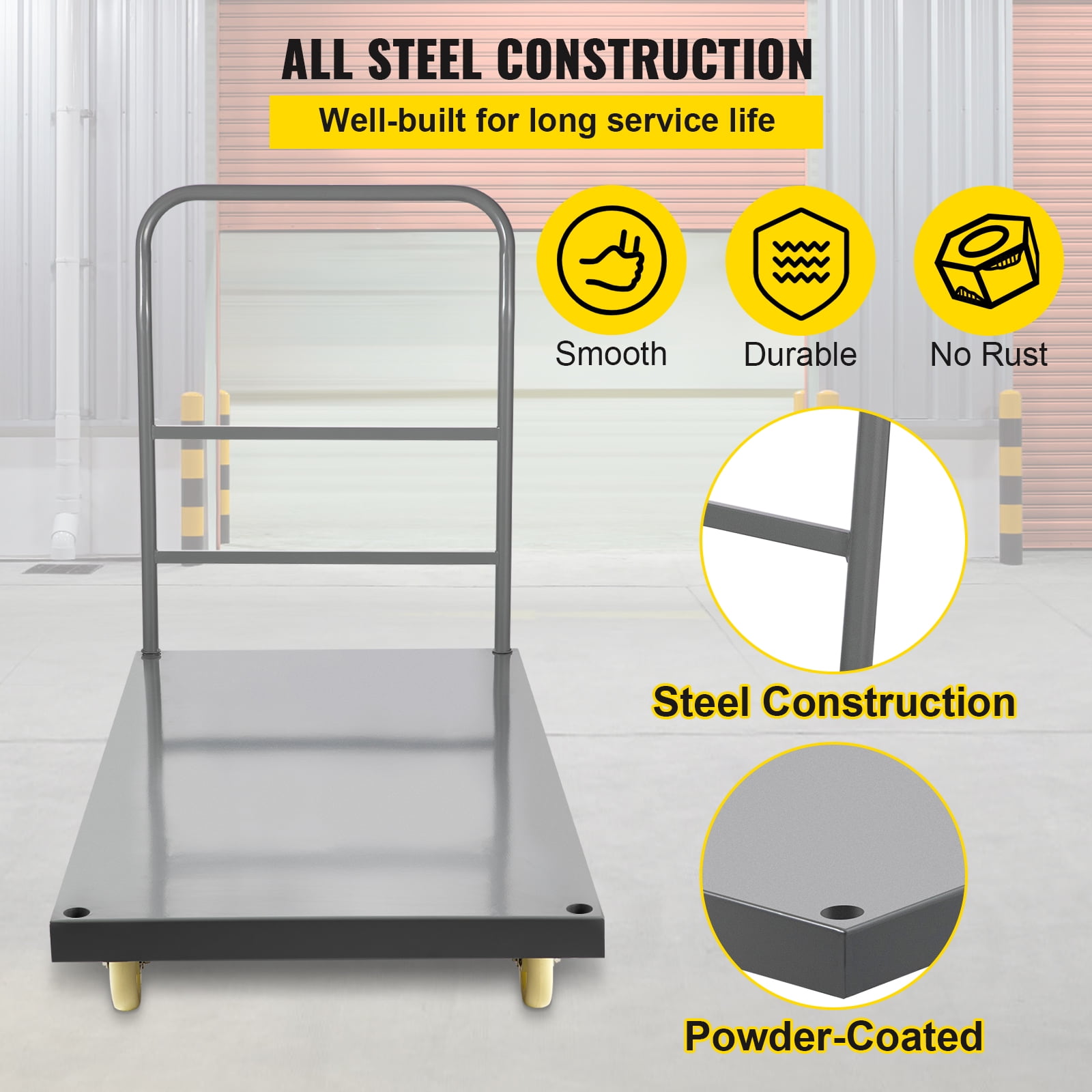 VEVOR Platform Truck, 2000 lbs Capacity Steel flatbed Cart, 47" Length x 24" Width x 32" Height Flat Dolly, Hand Trucks with 5" Nylon Casters, Heavy-Duty Utility Push Carts for Luggage Moving