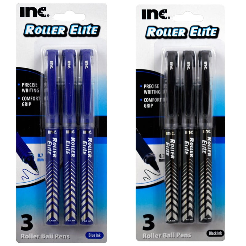 INC Black Ink ROLLER ELITE .7mm Precise Writing Roller Ball Pens Pack of 3 