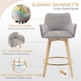 thumbnail image 6 of Zesthouse 26.6" Swivel Counter Height Bar Stools Set of 2, Upholstered Linen Barstool with Curved Back and Wood Legs, Mid Century Modern Counter Height Chairs for Pub Kitchen Island, Gray, 6 of 10