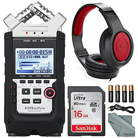 Zoom H4N PRO Four-Track Handy Audio Recorder with Samson Studio Headphones and Deluxe Accessory