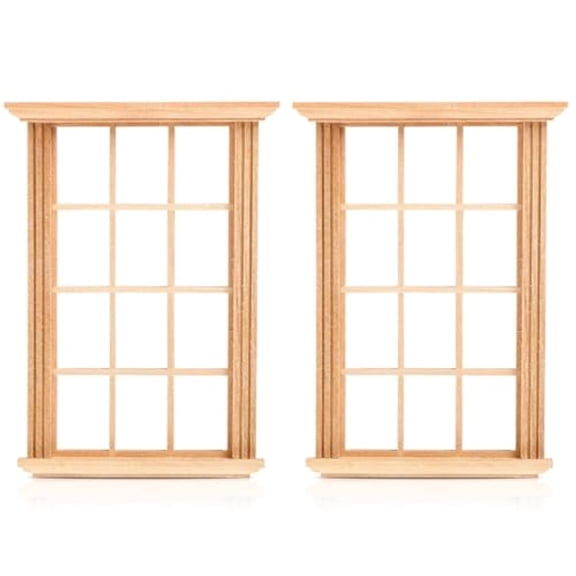 Ksopiavobs 2pcs Dollhouse Windows 1:12 Scale Wooden Frame Model Dollhouse Furniture Miniature Window Frames for Doll House Furniture Accessories Beige
