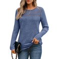 thumbnail image 2 of Camisa de Larga con Encaje para Mujer, Top de Otoño, Moda Elegante, Informal, Tipo Túnica, Suéter, Ropa de . Azul L, 2 of 8