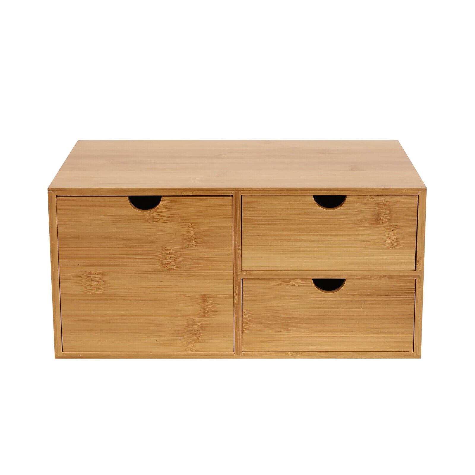 Bamboo Desk Organizer - Mini Bamboo Desk Drawer Tabletop Storage Organization Box for Office Home Toiletries Supplies, No Assembly Required (3 Drawers)
