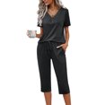 thumbnail image 2 of qolati Pajama Sets for Women 2 Piece Soft Short Sleeve Sleepwear V Neck Top Capri Pants with Pockets Comfy Loose Pjs Lounge Matching Sets, 2 of 9