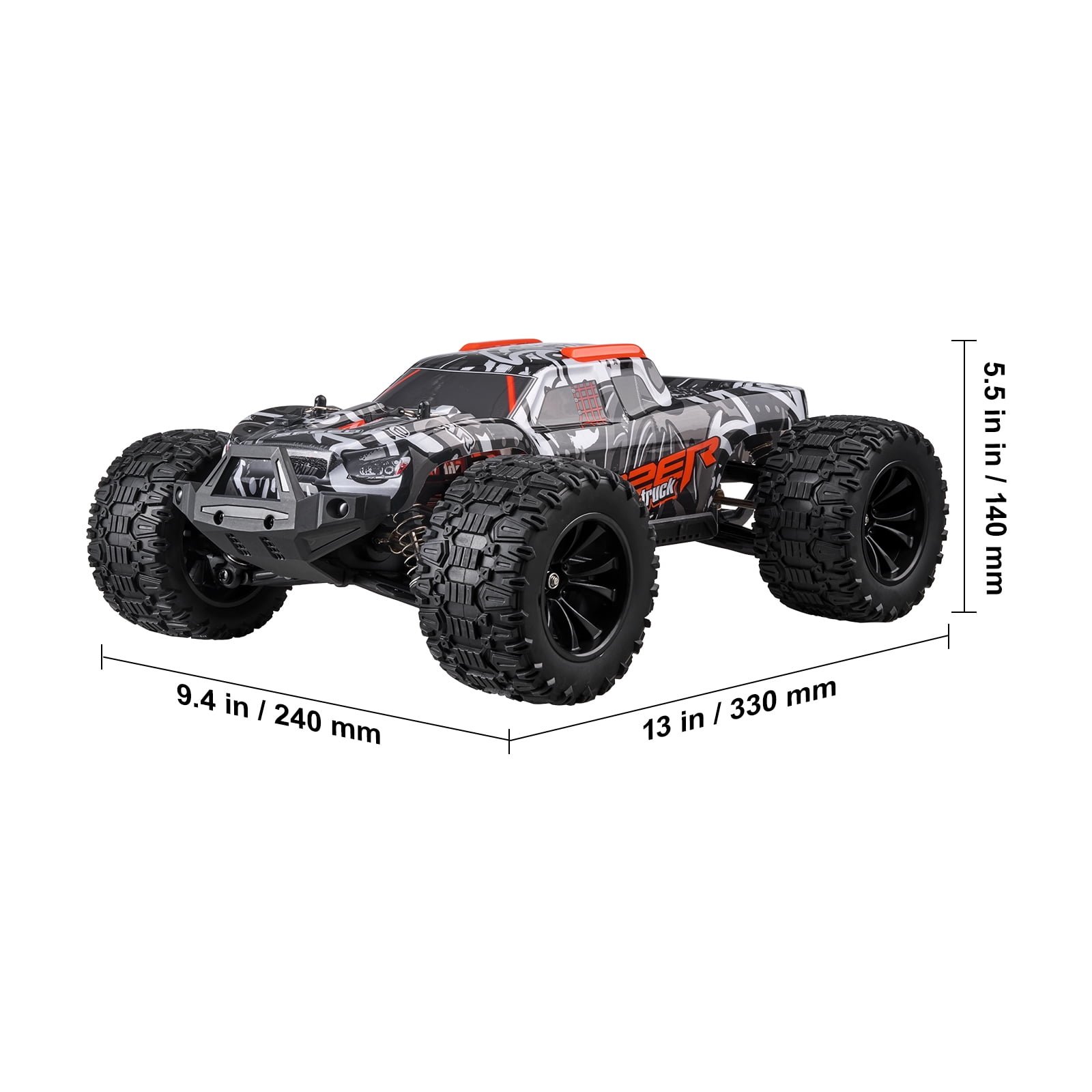 VEVOR Remote Control Car, 1:14 Scale RC Car for Kids, All Terrain 4WD Off-Road Monster Truck with 45° Wheelie & 2 Batteries, 38 km/h High Speed Hobby Racing Car - Ideal Gift for 8+ Years Kids