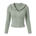 thumbnail image 4 of Xaqiouau Women's Ribbed Zip Up Hoodie Slim Fit Long Sleeve Hooded Jacket Lightweight Stretch Knit Full Zip Sweatshirt Casual Fall Winter Outerwear, 4 of 7