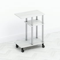 Furinno Tomi C-Shape End Table, Side Table with Wheels, for Couch & Sofa, White Oak, Stainless Steel Tubes