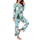 thumbnail image 2 of Puntoco Conjunto de pijama con pantalones largos y cuello en V con estampado navideño para mujer, 2 of 5