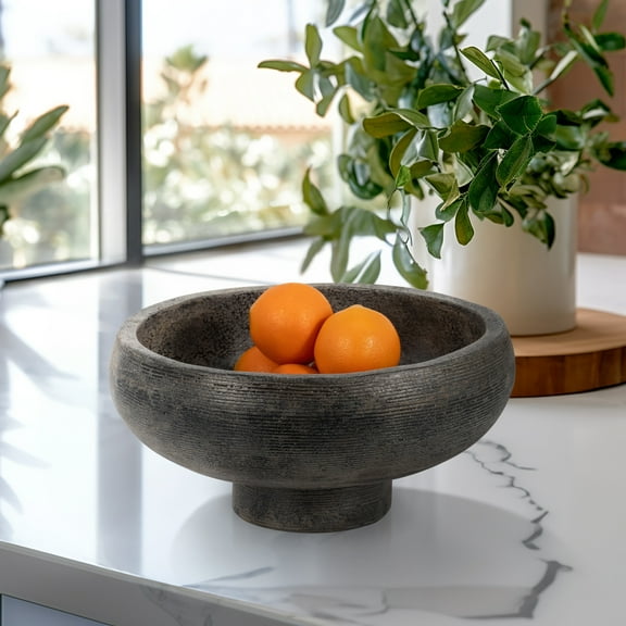 Sagebrook Home 14" Terracotta Etched Bowl On Stand, Multicolor