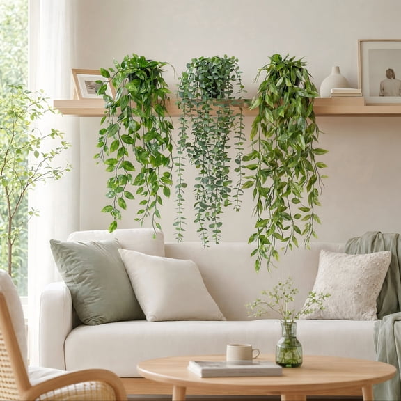 KIRIFLY Indoor Faux Hanging Greenery Eucalyptus Plants (3 Pack)