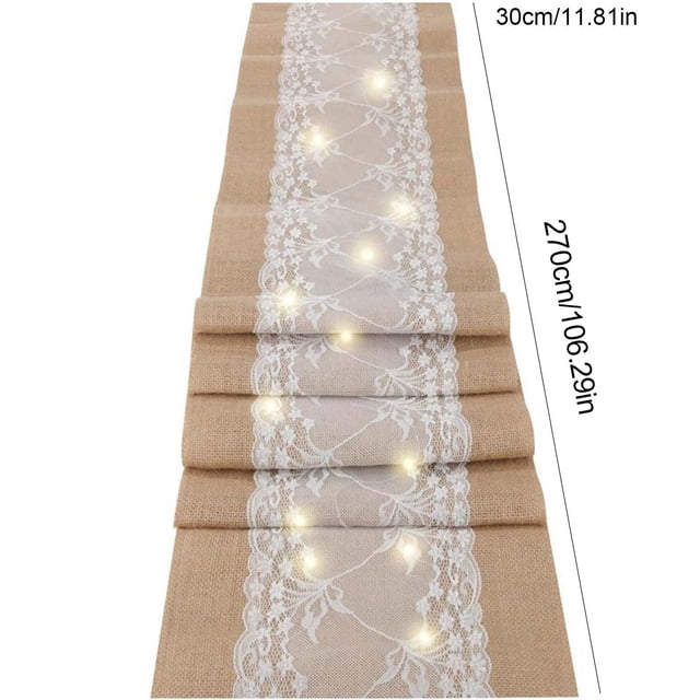 Dvkptbk Burlaps Table Runner with LED Light String Lace Table Runner Tabletop Decoration Christmas Thanksgiving Holiday Party Table Runner home decor