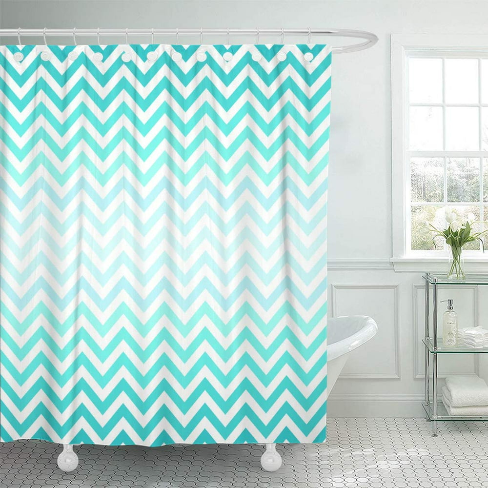 KSADK Blue Chevron Bright Zigzag Neon White Abstract Shower Curtain