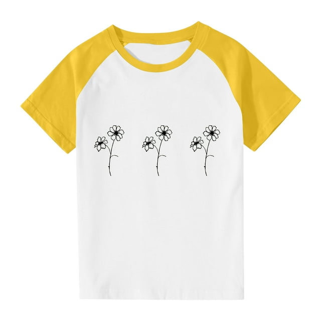 RXIRUCGD 2025 Vêtements d'Été pour Enfants Tout-Petits Garçons Filles Mode Mignon Col Rond Imprimé Manches Courtes Haut