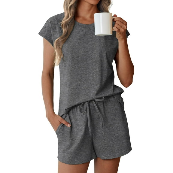 Ekouaer Cotton Pajamas for Women Set 2 Piece Cap Sleeve Pjs Shorts Set Lounge Sets Sleepwear