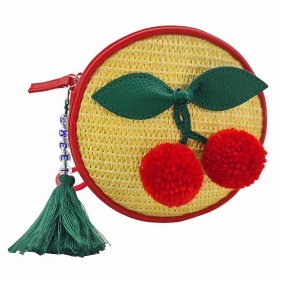 Wonder Nation Girls Cherry Straw Crossbody Bag, Red