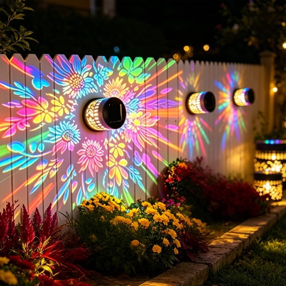 Premium Rustic Sunflower Design Iron Solar Wall Mounted Lights, Changing Projection Outdoor Waterproof All-Weather Fence Lamps, Auto on off Energy Saving Decorative LED Lights for Yard Garden