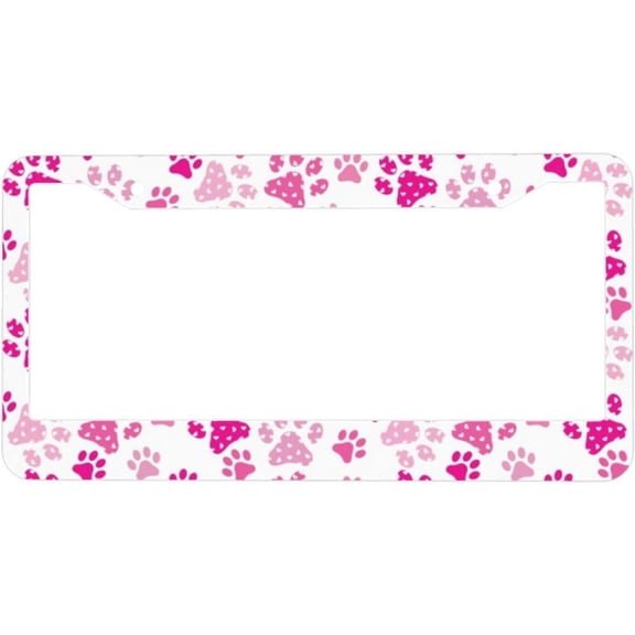 Dog Paw Print Heart Pink License Plate Frames - License Plate Covers, 2 Packs Universal Aluminum Tag Frame for Front and Rear Car Tags
