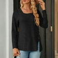 thumbnail image 3 of FAIWAD Women's Long Sleeve Tops Trendy Solid Color Button Split Hem Square Neck Pullover Casual Trending T-Shirts, 3 of 6