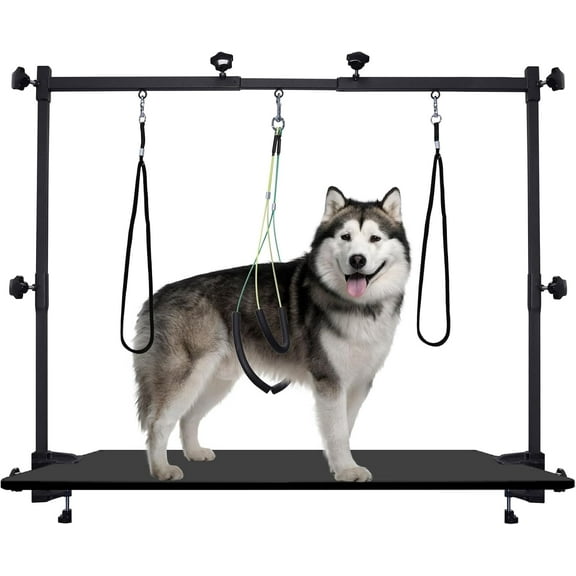 Dog Grooming arm with Restraint Loops, Adjustable Height(0"~35"),Adjustable Width (32"~47") for Large & Medium & Small Pets Bathing & Grooming (Black)
