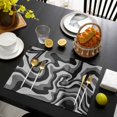 thumbnail image 3 of Abstract Fluid Art Placemats Set of 6, Black Grey Gradient Simple Line Placemats for Dining Table, Place Mats for Kitchen Tabletop, Waterproof Wipeable Dining Table Mats Set, 3 of 9