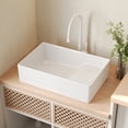 thumbnail image 2 of Perch 24" X 15" Square Ceramic White Vessel Sink Bathroom Sink With Slanted Washboard Design DV-1V0321, 2 of 12