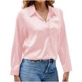 thumbnail image 2 of Qulqfy Button Up Shirt Women Silk Dressy Casual Long Sleeve Pink Shirts Pockets Collared Shirts Women's Fall Tops, 2 of 6