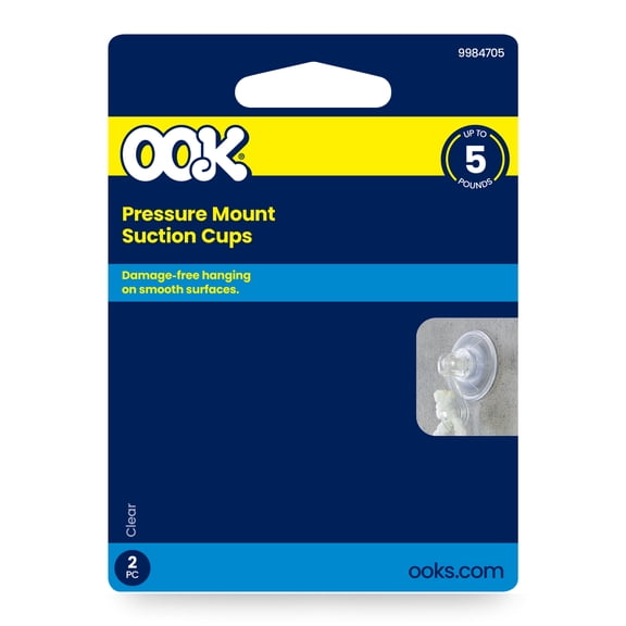Ook Suction Cup Hooks, Suction Cup Hangers, Large, 5 lbs, PVC, Clear, 2 pack