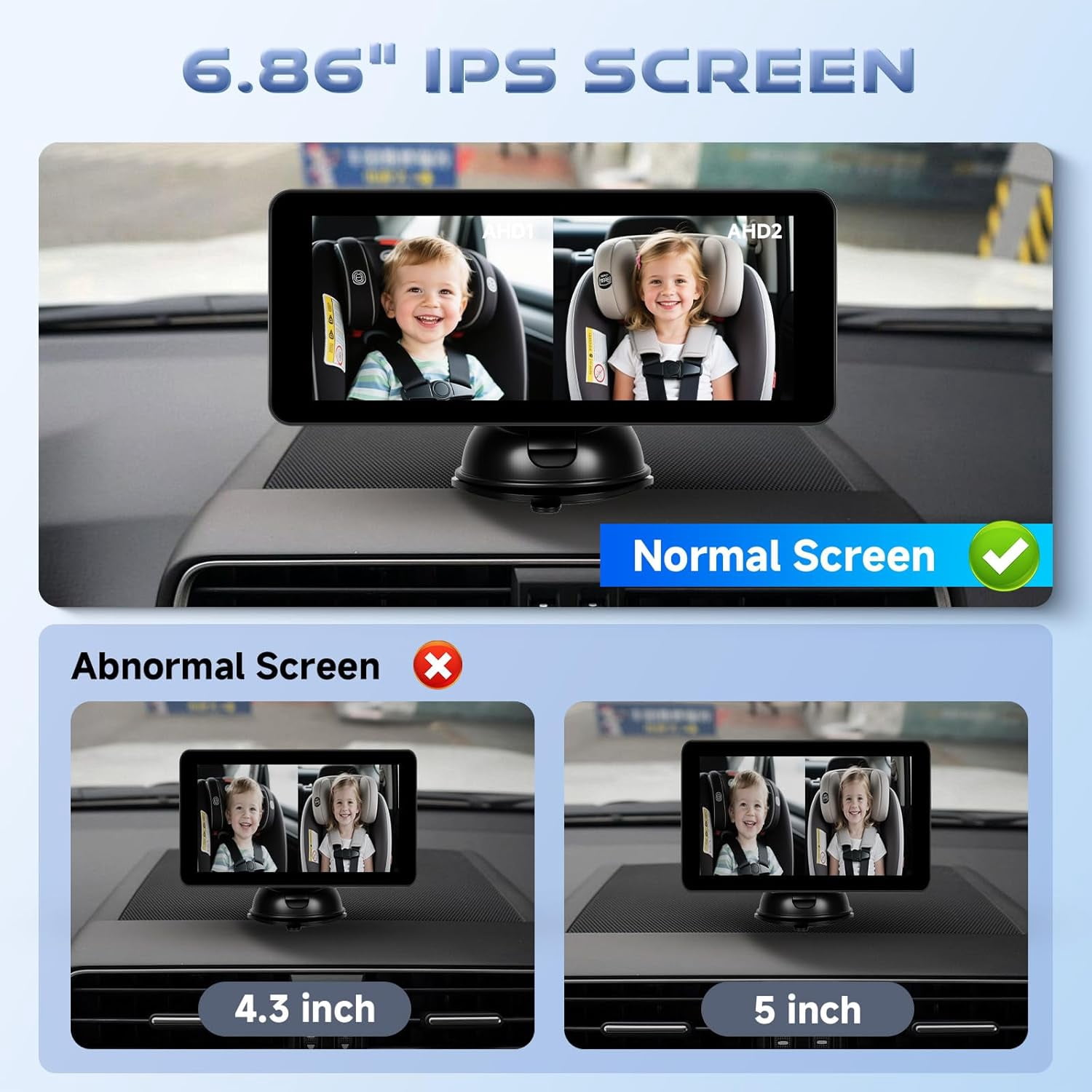 6.86'' Baby Car Camera for Seat HD Bual Rear Facing for Baby, Car Camera for Baby Night Vision Wide View Angle Reusable Sucker Bracket, Easy Install 360° Adjustable