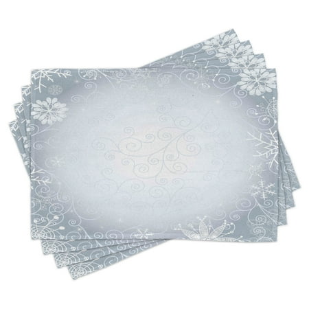 

Ombre Placemats Set of 4 Christmas Theme Gentle Frame with Curls Swirls Snowflakes Lace Inspired Motif Washable Fabric Place Mats for Dining Room Kitchen Table Decor Pale Blue Coconut by Ambesonne