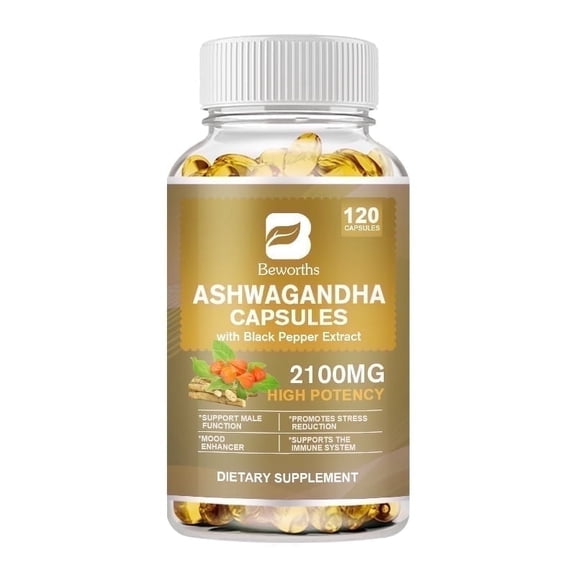 Extra Strength Ashwagandha Dietary Supplement, 2100 mg for Stress Support, 120 Vegetarian Capsules