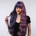 thumbnail image 1 of Pelucas sintéticas de 28 pulgadas de largo ondulado Mixd púrpura azul/rosa degradado con flequillo para mujeres Halloween Cosplay uso en fiestas, 1 of 5