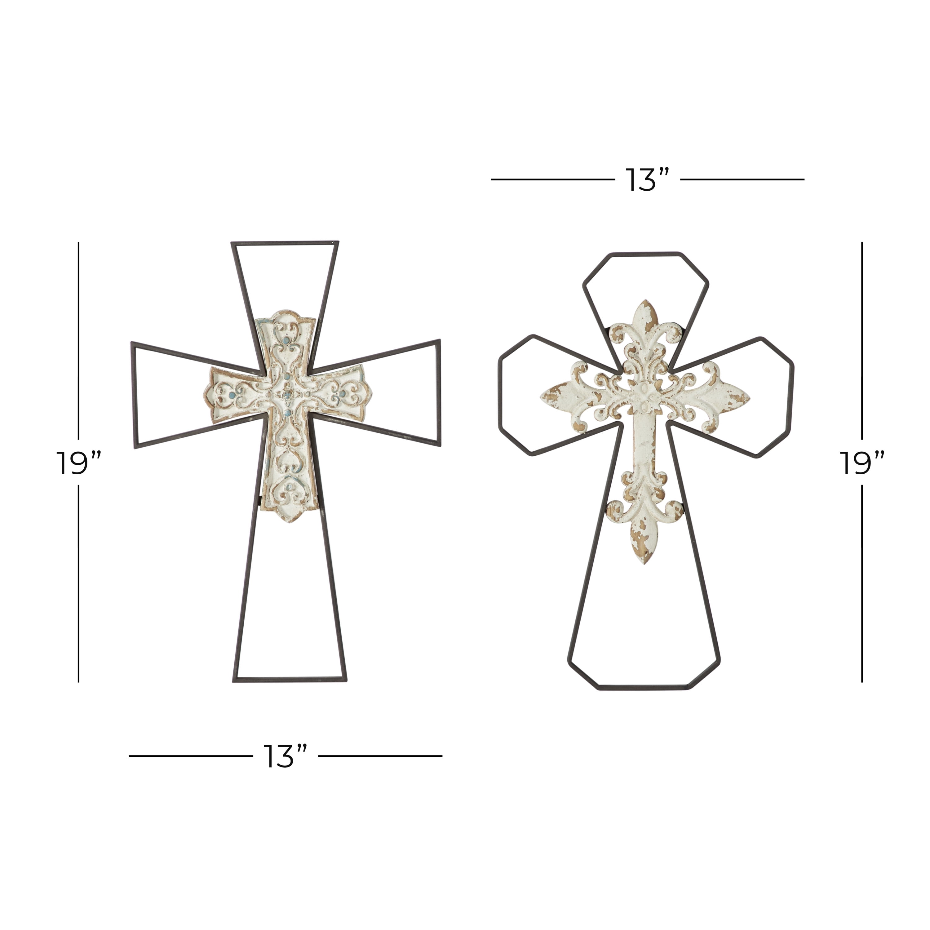 DecMode Black Metal Carved Wood Cross Wall Decor (2 Count)