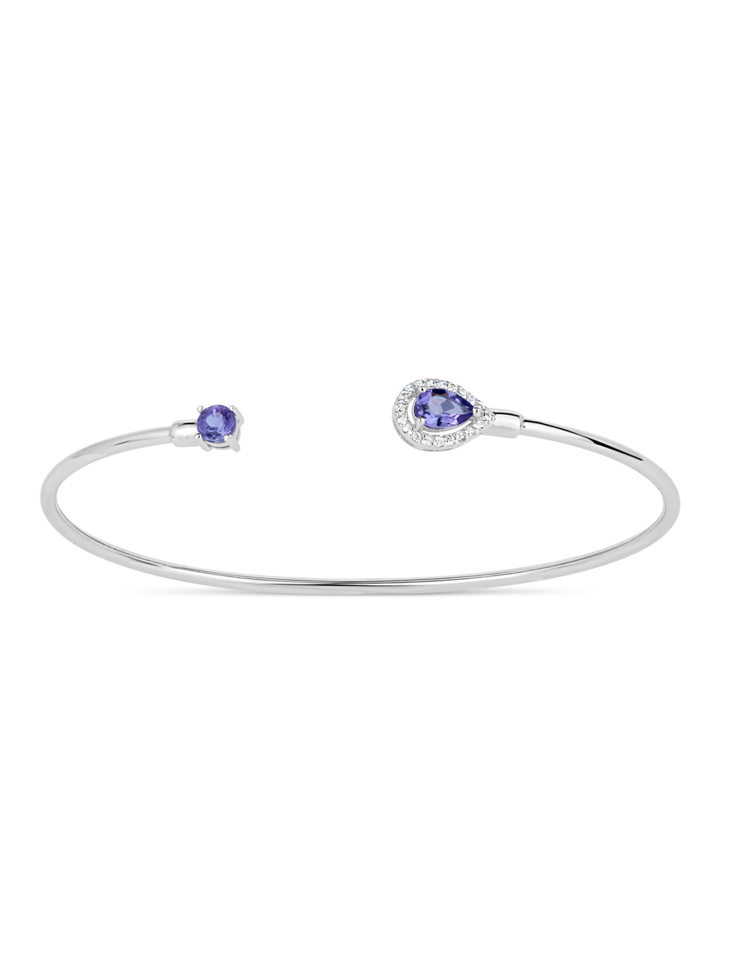 Genuine Amethyst and White Topaz Sterling Silver Rhodium-Plated Pear ...