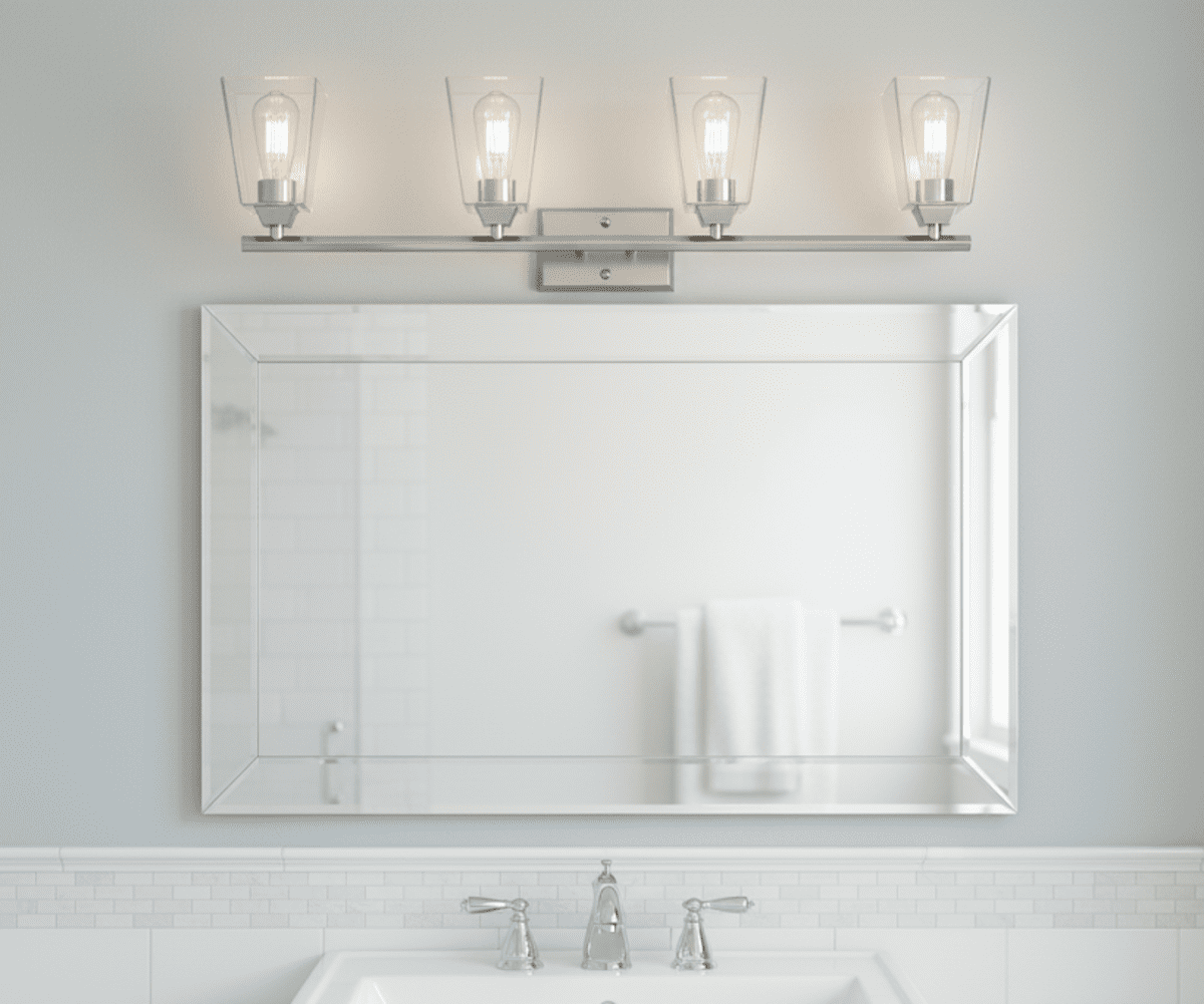 Vivio Lighting Blair 4-Light Bathroom Vanity Light Fixture, Nickel Finish, Traditional Style with Clear Glass Shades