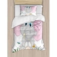 thumbnail image 3 of Elephant Nursery Duvet Cover Set Queen Size, Friendly Elephant Cartoon in Garden Daisies Butterflies with Huge Ears, Decorative 3 Piece Bedding Set with 2 Pillow Shams, Multicolor, by Ambesonne, 3 of 3