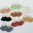 thumbnail image 2 of Boho Geometric Wood Round Macrame Fringe Tassel Statement Bohemia Women Earrings, 2 of 9